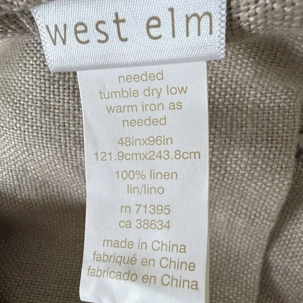 West Elm Pair Of 100% Linen Curtain Panels 48x96 Tan Studded Trim Rod Pocket EUC
